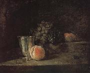 Jean Baptiste Simeon Chardin Silver peach red wine grapes and apple oil painting reproduction